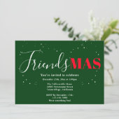 Friendsmas groene rode kerst uitnodiging (Staand voorkant)
