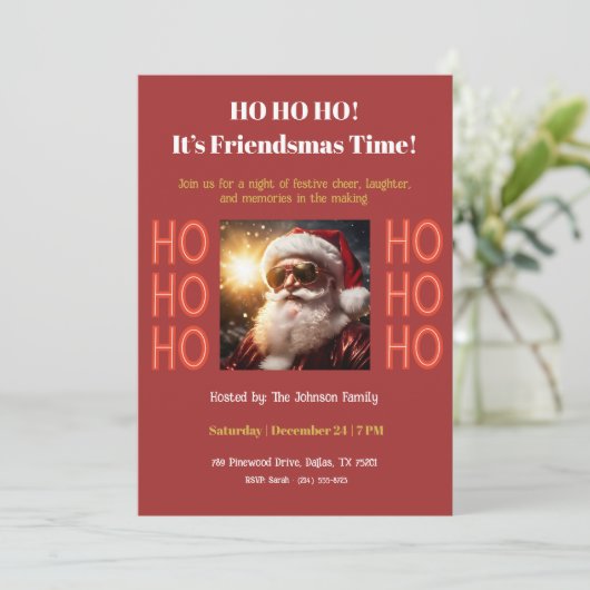 Friendsmas Party Invitation • Retro Christmas Kaart (Staand voorkant)
