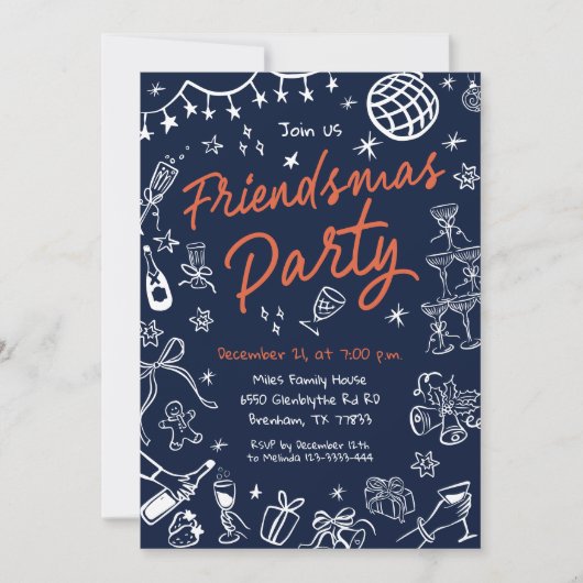 Friendsmas Party Uitnodiging, Hand getrokken Uitno Kaart (Voorkant)