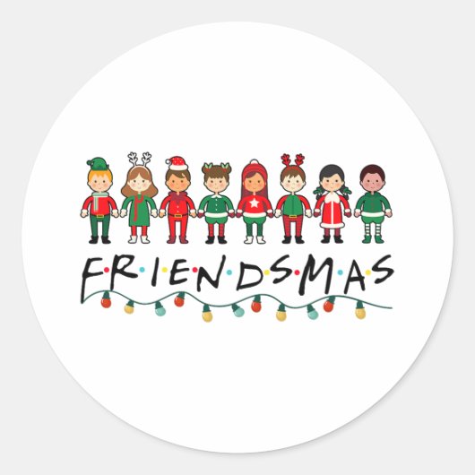 Friendsmas Squad Funny Xmas lichte familie die ove Ronde Sticker (Voorkant)