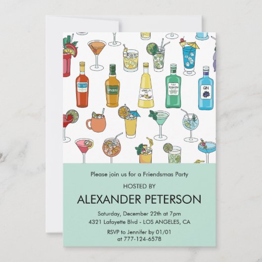 Friendsmas uitnodigingen Cocktail Modern (Voorkant)