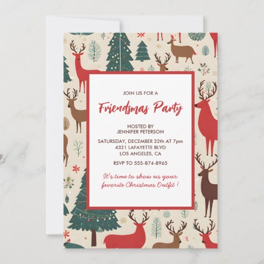 Friendsmas-uitnodigingen Cute Whimsical Herten bom Kaart (Voorkant)