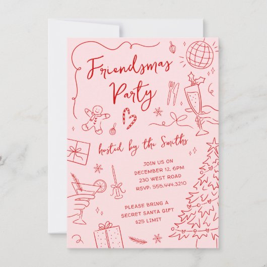 Friendsmas Whimsical Doodle Kerstfeest Kaart (Voorkant)