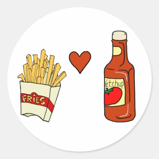 Fries Love Ketchup Ronde Sticker (Voorkant)