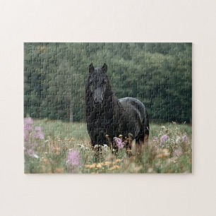 Fries paard in een wildbloemenveld legpuzzel