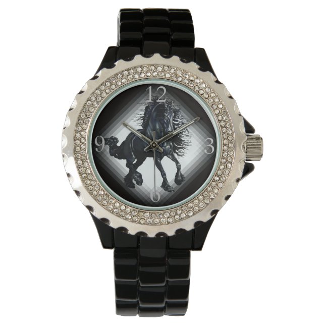 Friese hengst zwart beauty paard horloge (Voorkant)