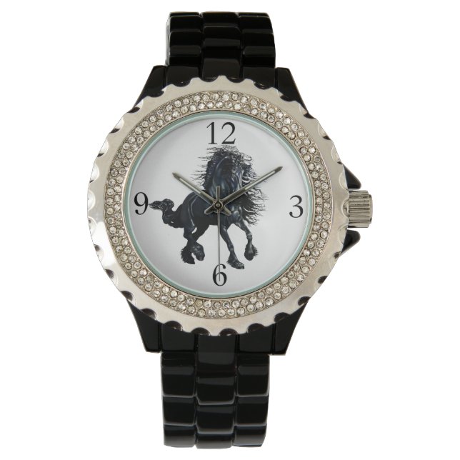 Friese hengst zwart beauty paard horloge (Voorkant)