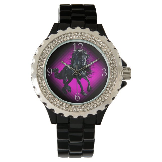 Friese hengst zwart beauty paard horloge (Voorkant)