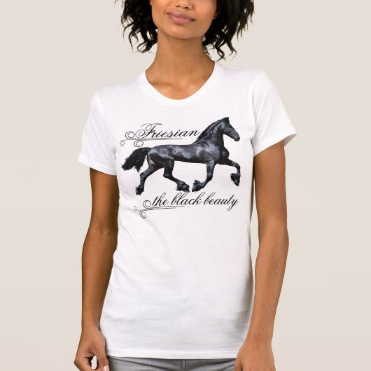 Friese paard, de zwarte schoonheid, hengst, wit t-shirt (Voorkant)