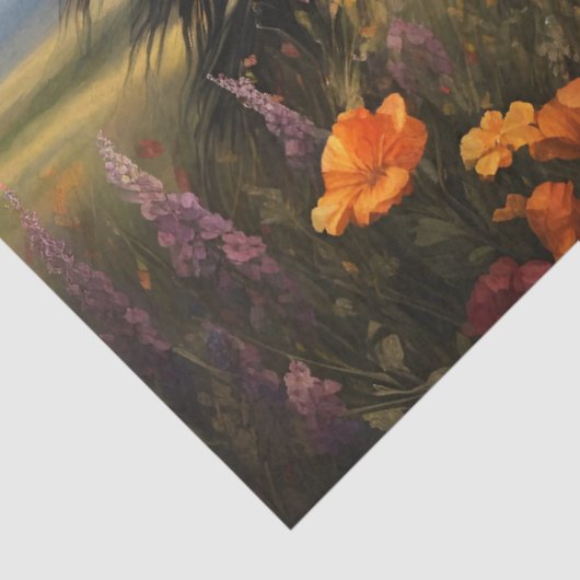 Friese paard galopperende wilde bloemen decoupage tissuepapier (Detail)