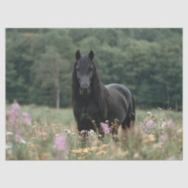 Friese paard in een veld met bloemen decoupage tissuepapier