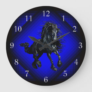 Friese paard, zwarte hengst schoonheid blauwe ster grote klok