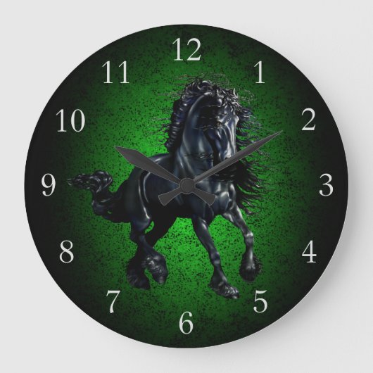 Friese paard/zwarte hengst schoonheid groen granie grote klok (Voorkant)