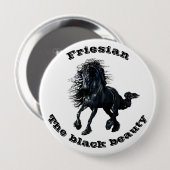 Friese paard, zwarte schoonheidshengst ronde button 4,0 cm (Voorkant /achterkant)