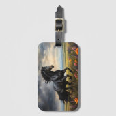 Friese paarden galopperen wilde bloemen bagagelabel (Voorkant (verticaal))