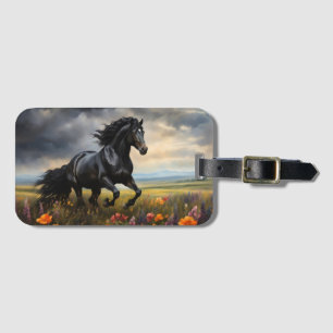 Friese paarden galopperen wilde bloemen bagagelabel