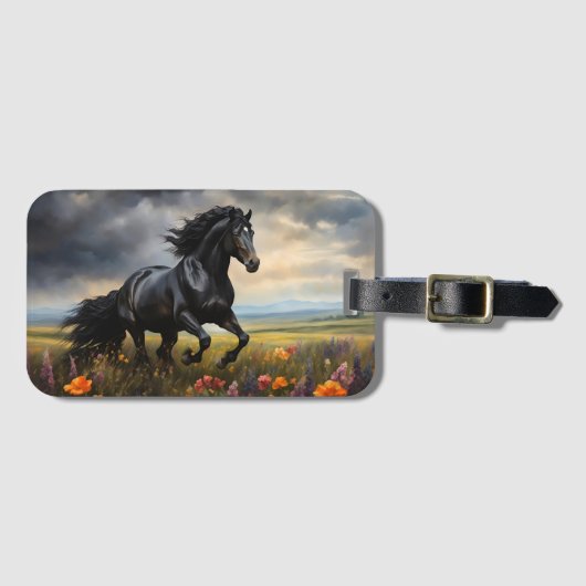 Friese paarden galopperen wilde bloemen bagagelabel (Voorkant (horizontaal))
