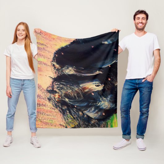 Friese paarden, zwarte hengst/merrie, Wisteria Fleece Deken (In situ)