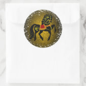 Friese Volk zwarte hengst/schoonheid, sneeuw, goud Ronde Sticker (Tas)