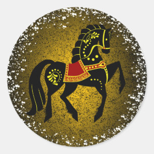 Friese Volk zwarte hengst/schoonheid, sneeuw, goud Ronde Sticker