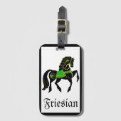 Friese, zwarte hengst/folk Friese afbeelding groen Bagagelabel (Voorkant (verticaal))