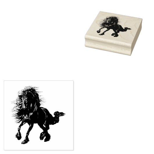 Friese, zwarte hengst, ik hou van mijn Friese Rubberstempel (Gestempeld)