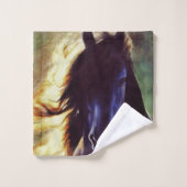 Friesiaanse hengst in spotlight, schilderij bad handdoek (Wasdoekje)