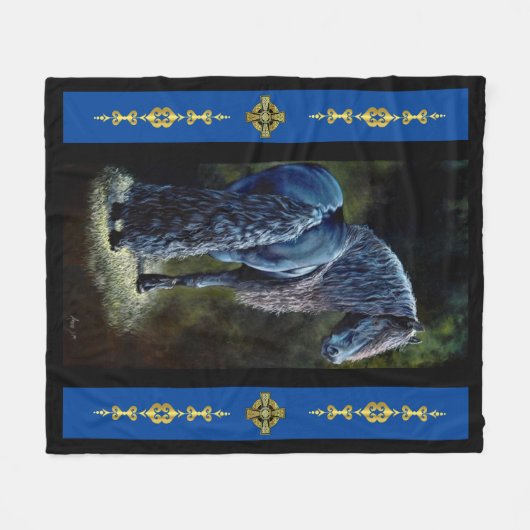 Friesiaanse hengst in spotlight, schilderij fleece deken (Voorkant (Horizontaal))