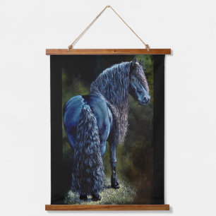 Friesiaanse hengst in spotlight, schilderij hangend wandkleed