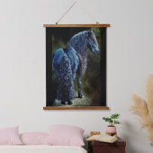 Friesiaanse hengst in spotlight, schilderij hangend wandkleed (Slaapkamer)