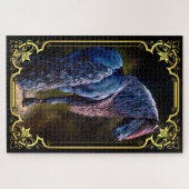 Friesiaanse hengst in spotlight, schilderij legpuzzel (Horizontaal)