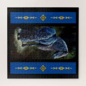 Friesiaanse hengst in spotlight, schilderij legpuzzel (Horizontaal)
