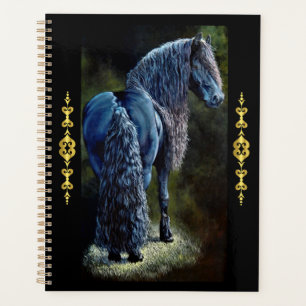 Friesiaanse hengst in spotlight, schilderij planner