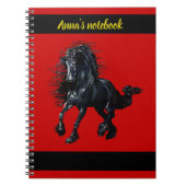 Friesiaanse hengst, zwart schoonheidspaard, rood/n notitieboek (Voorkant)