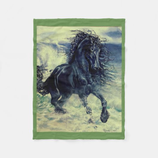 Friesian, De zwarte schoonheidshengst, stormachtig Fleece Deken (Voorkant)