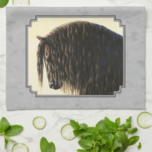 Friesian Draft Horse Silver Grey Theedoek (Gevouwen)