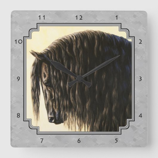 Friesian Draft Horse Silver Grey Vierkante Klok (Voorkant)