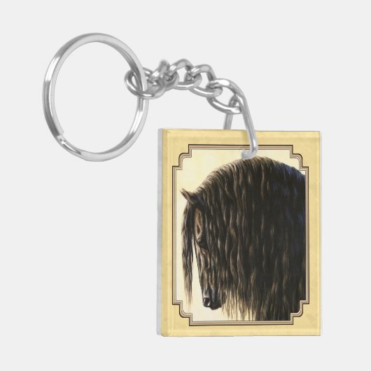 Friesian Draft Horse Yellow Sleutelhanger (Voorkant Links)