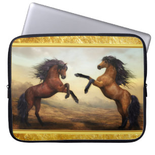 Friesian Draft Horses in een rotsbergdal Laptop Sleeve