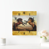 Friesian Draft Horses in een rotsbergdal Vierkante Klok (Huis)