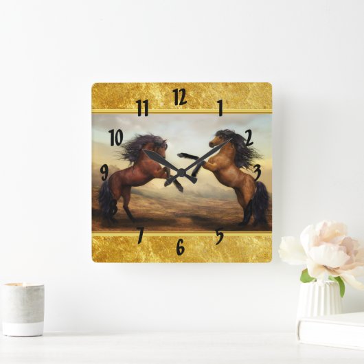 Friesian Draft Horses in een rotsbergdal Vierkante Klok (Huis)