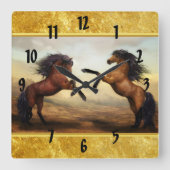 Friesian Draft Horses in een rotsbergdal Vierkante Klok (Voorkant)