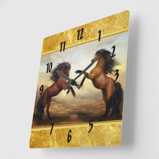 Friesian Draft Horses in een rotsbergdal Vierkante Klok (Hoek)