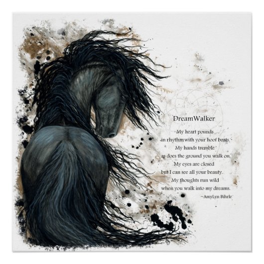 Friesian DreamWalker Horse Poem Poster van Bihrle (Voorkant)