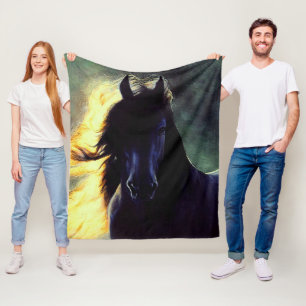 Friesian Glow, Friesiaans paard, zwarte hengst/mer Fleece Deken