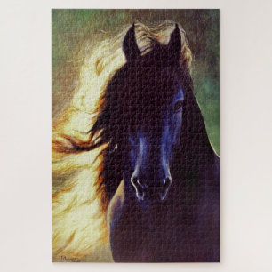 "Friesian Glow" zwarte paard, hengst (1014 stuk) Legpuzzel