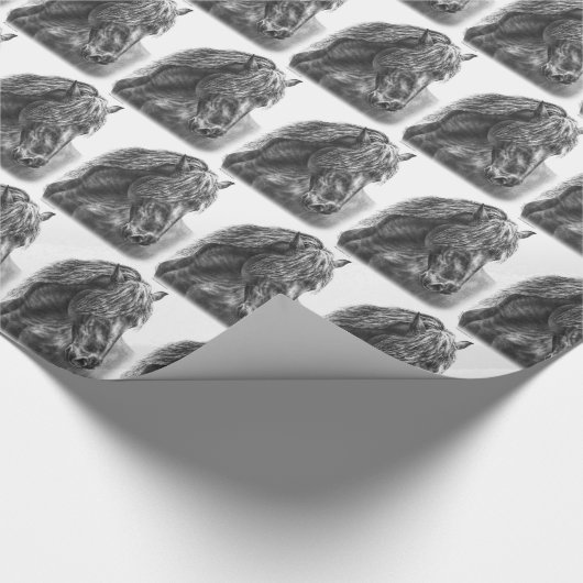 Friesian Horse Portrait Wavy Mane Cadeaupapier (Hoek)