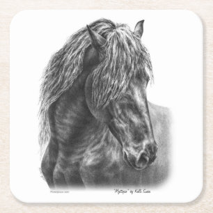 Friesian Horse Portrait Wavy Mane Kartonnen Onderzetters