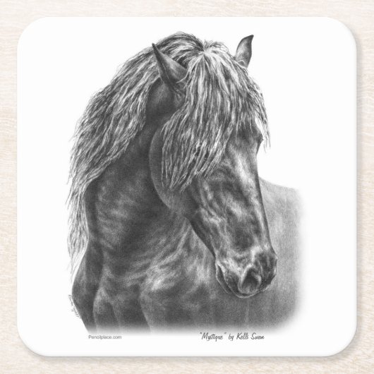 Friesian Horse Portrait Wavy Mane Kartonnen Onderzetters (Voorkant)