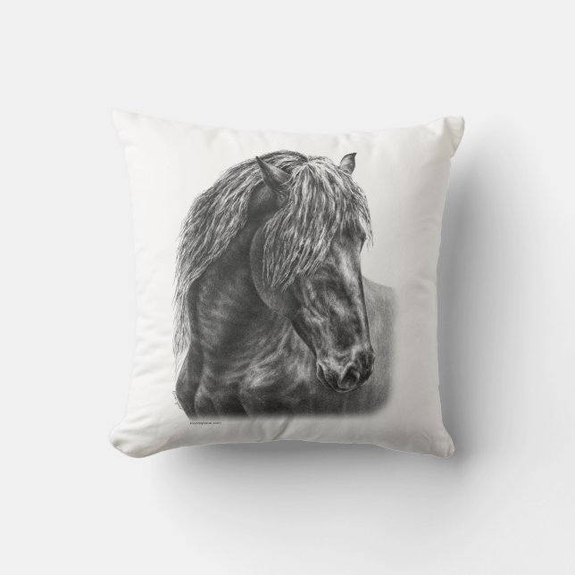 Friesian Horse Portrait Wavy Mane Kussen (Voorkant)
